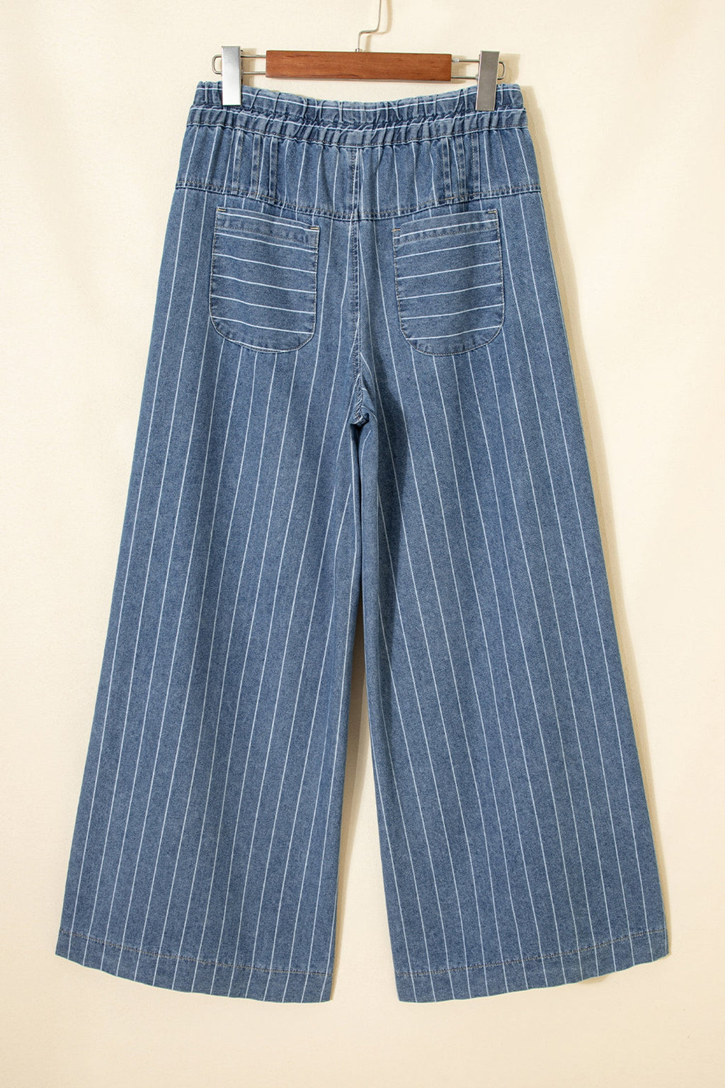Sky Blue Stripe Wide Leg Jeans | Drawstring Waist & Pleated Detail