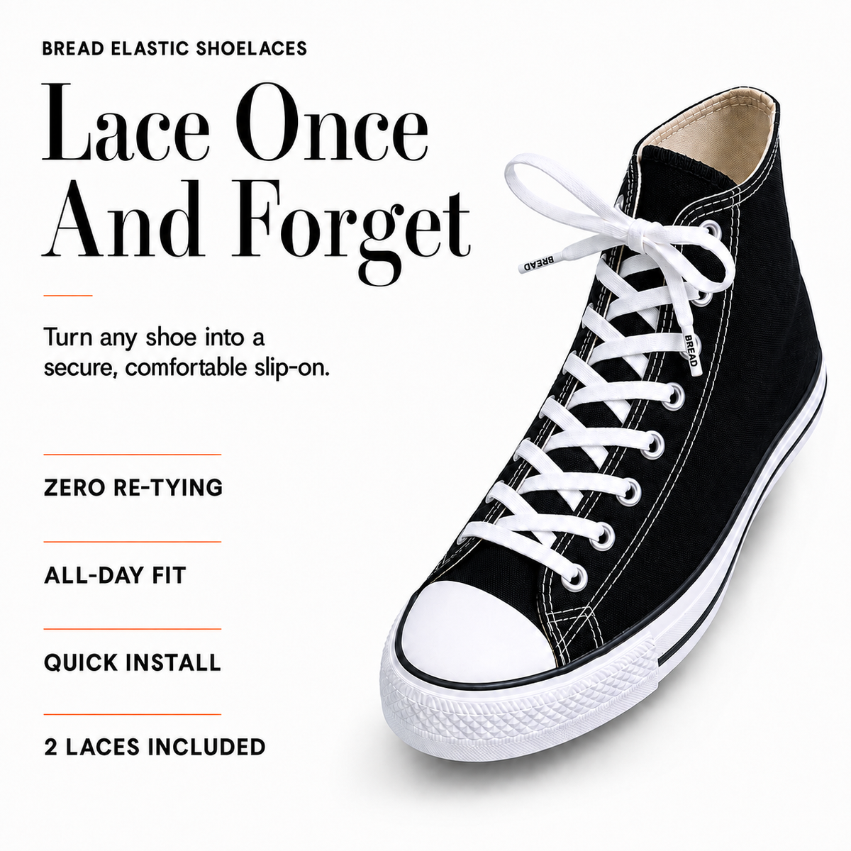 White Checkered Elastic Shoelaces – No-Tie Stretch Laces with Classic Pattern | Bread Laces