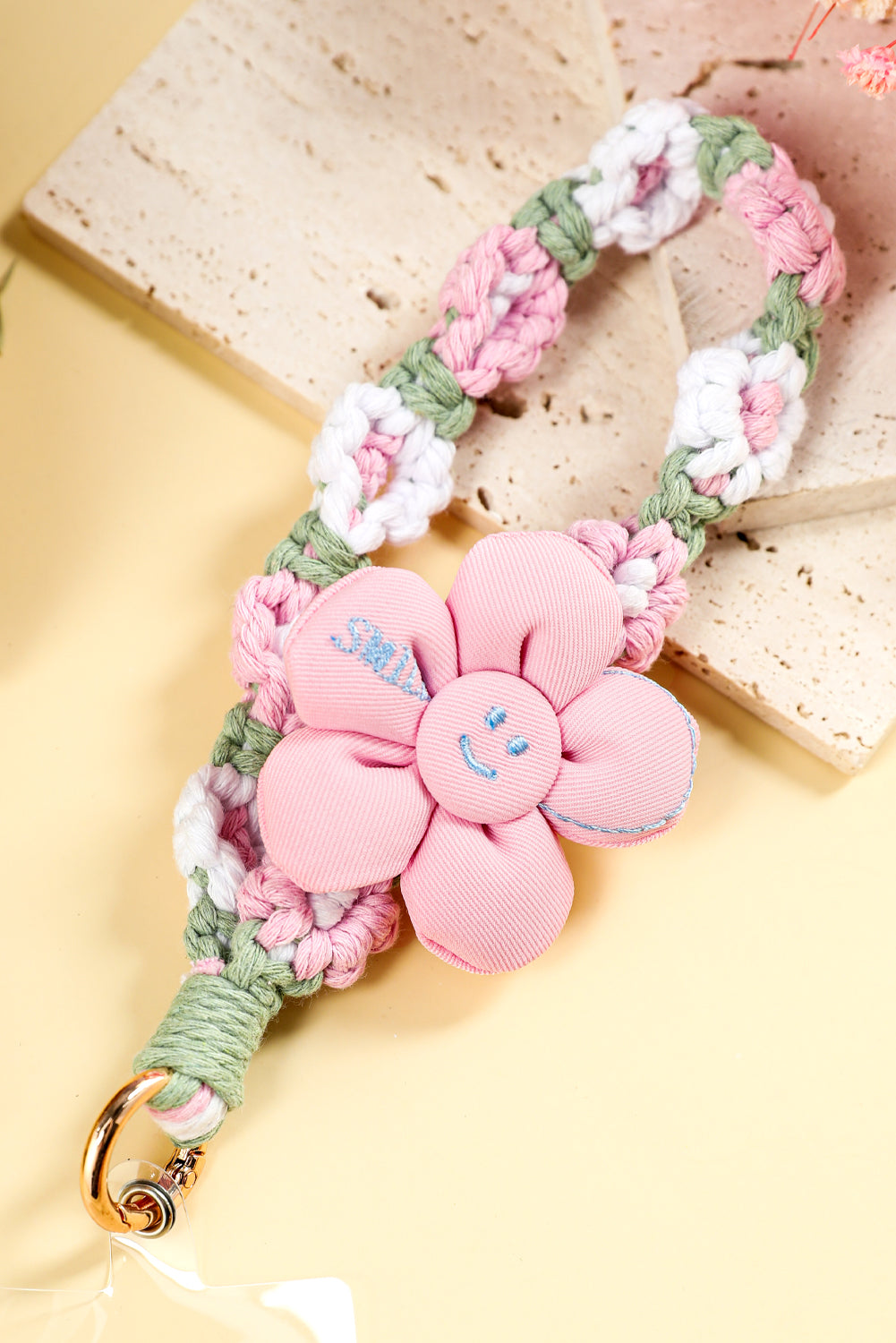 Pink Daisy Crochet Phone Strap