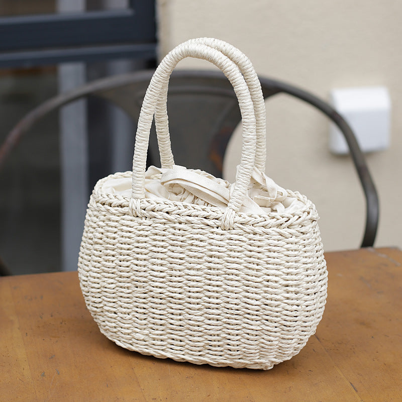 Woven Straw Oval Handbag | Summer Beach Bag