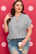 Black Stripe Plus Size V Neck Dolman Sleeve Blouse