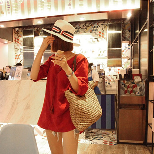 Bohemian Woven Straw Tote | Large Capacity Shoulder Bag