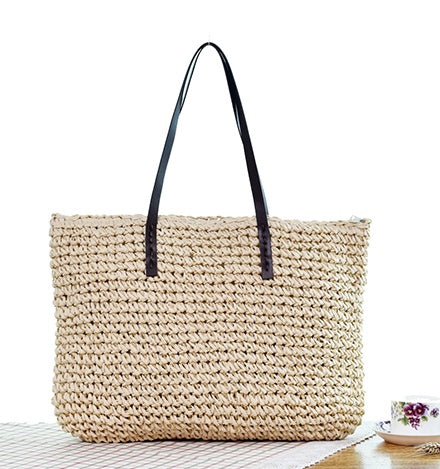 Bohemian Woven Straw Tote | Large Capacity Shoulder Bag