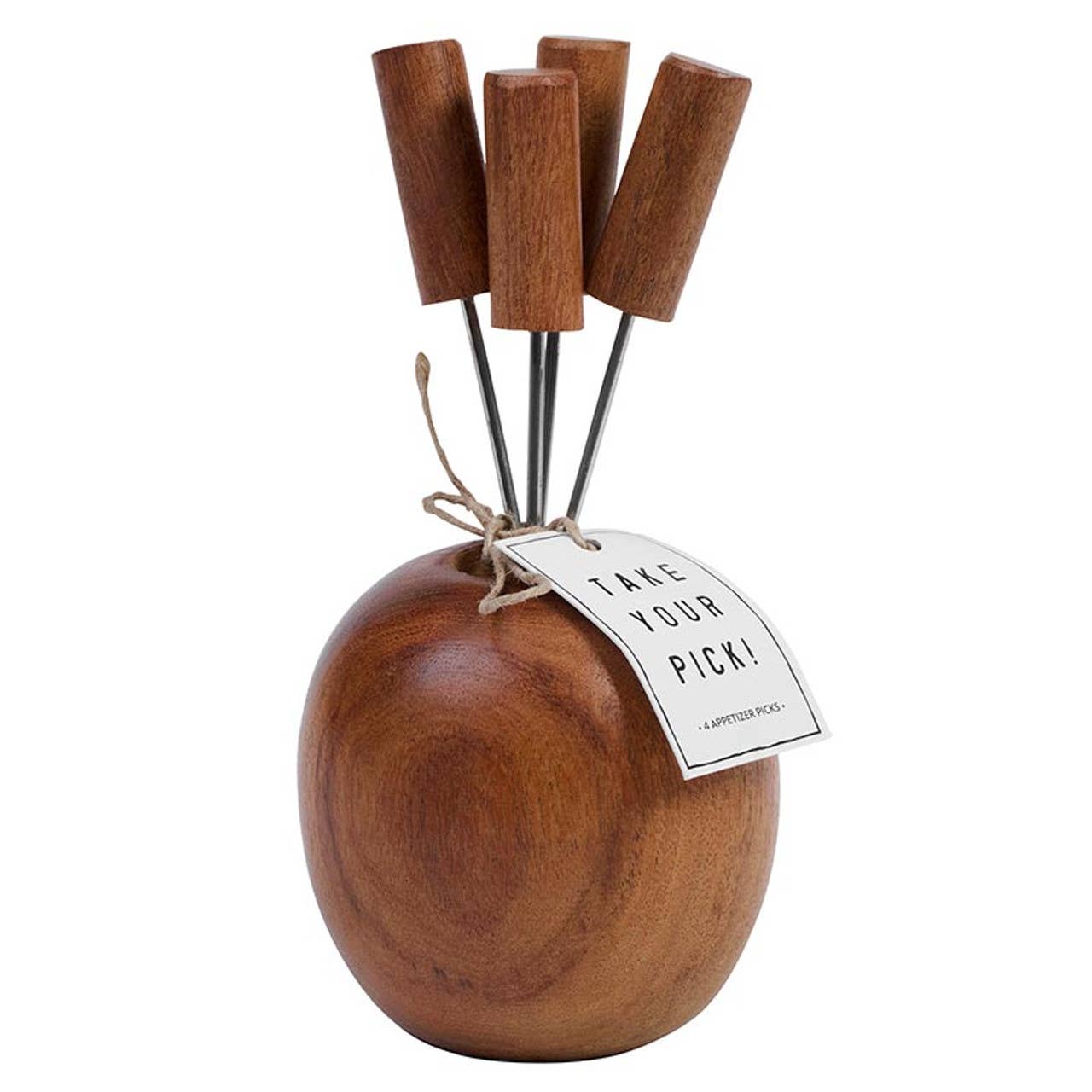 Acacia Wood Charcuterie Appetizer Picks | Set of 4 with Holder