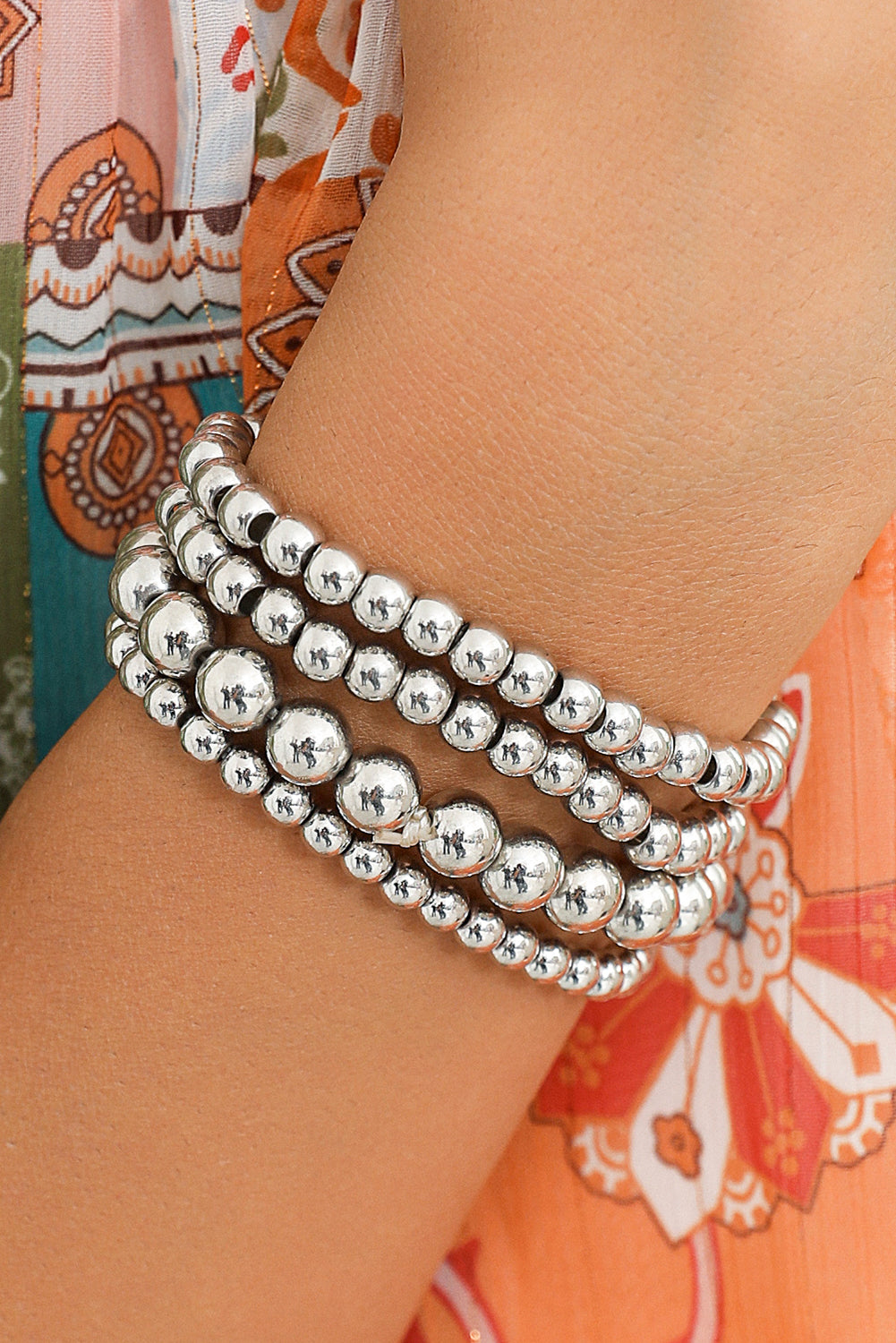 White Multi Layered Beaded Bracelet Set