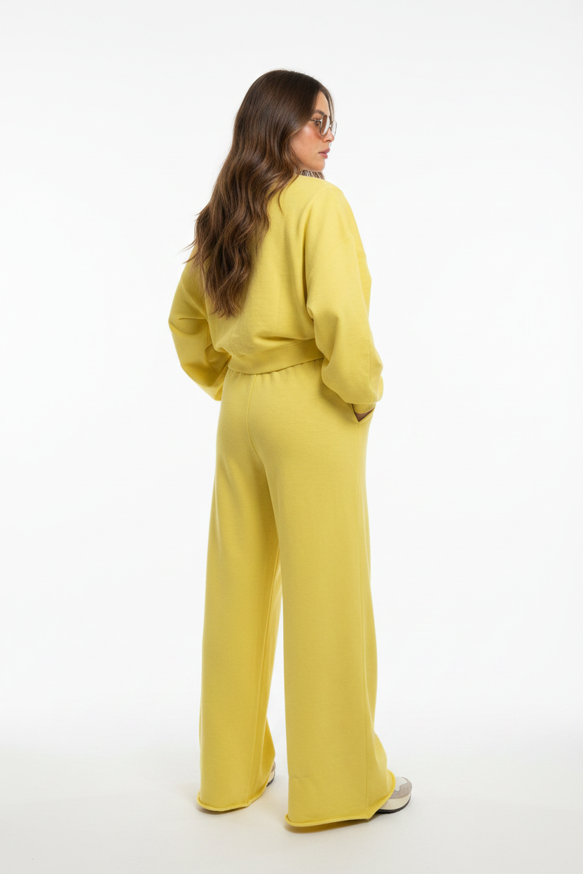 Oversized Round Neck Sweatshirt & Wide-Leg Pants Set | 2-Piece