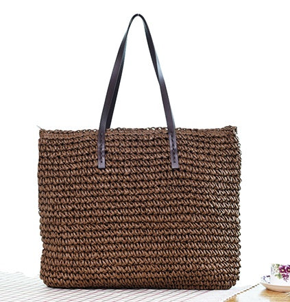 Bohemian Woven Straw Tote | Large Capacity Shoulder Bag