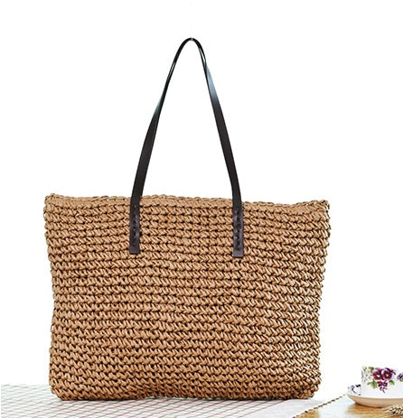 Bohemian Woven Straw Tote | Large Capacity Shoulder Bag