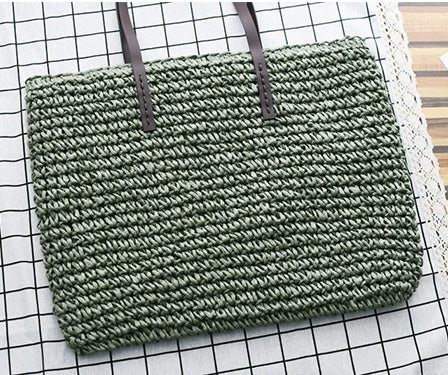 Women Handbag Summer Beach Bag Rattan Woven Handmade Knitted Straw Large Capacity Totes Leather Women Shoulder Bag Bohemia New