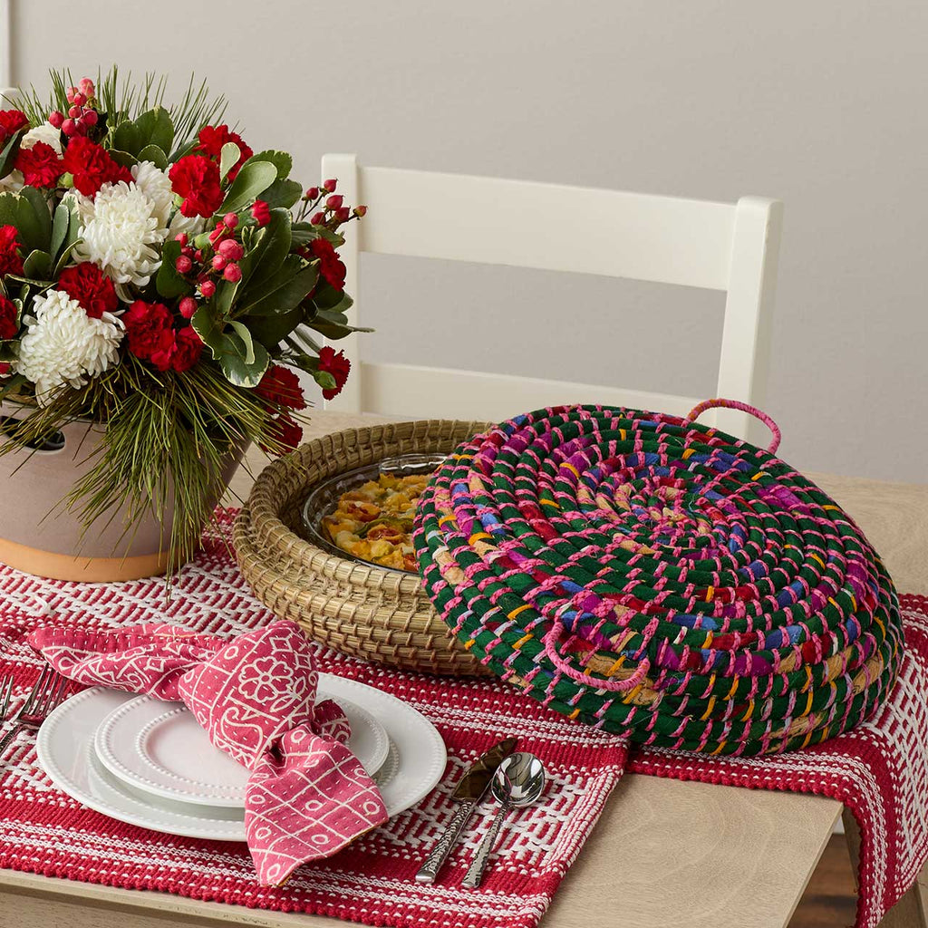 Handwoven Sari Lidded Pie Basket | Kaisa Grass & Upcycled Fabric