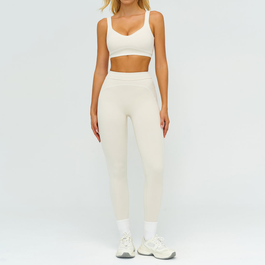 Contrast-color Brushed Yoga Set With Dual Shoulder Straps