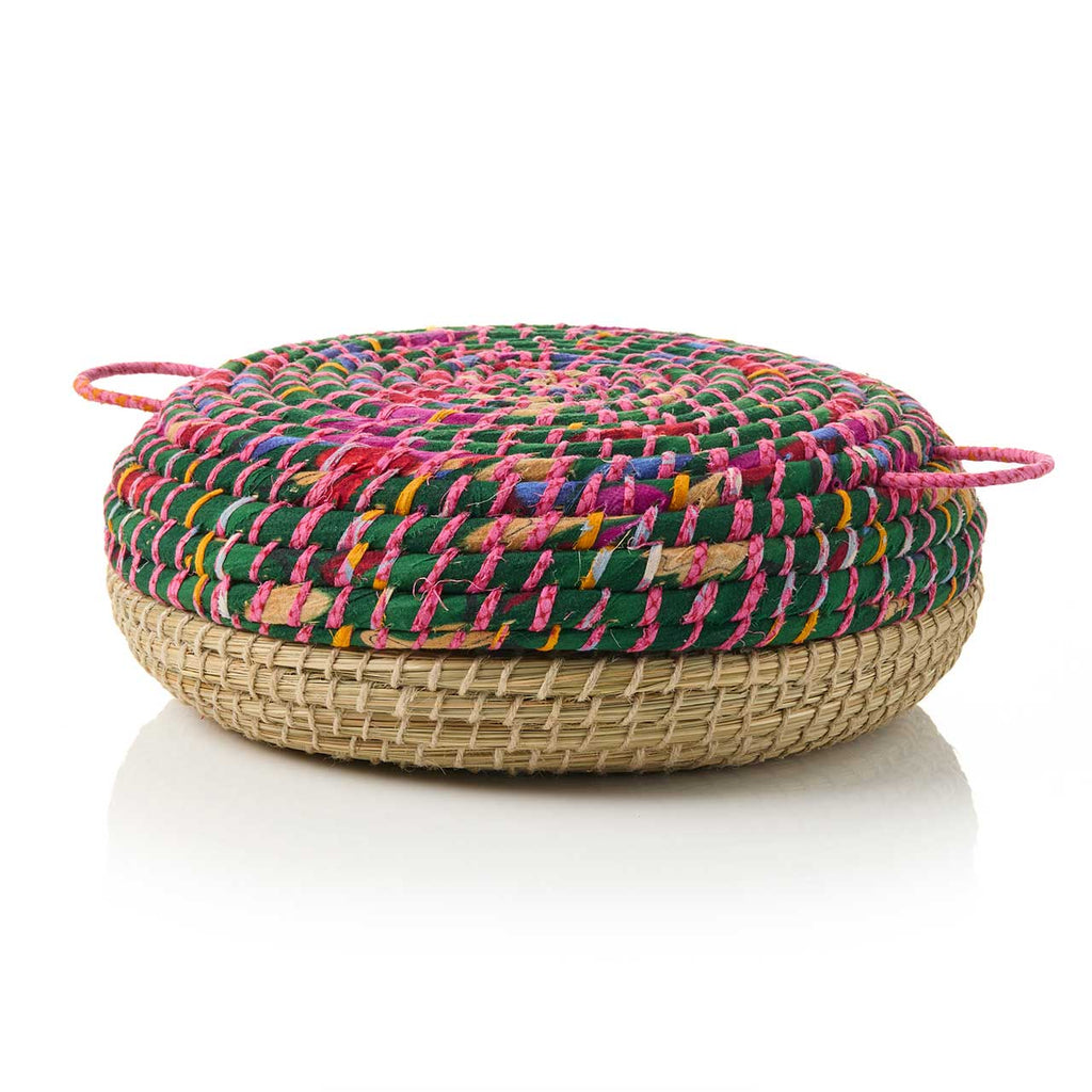 Handwoven Sari Lidded Pie Basket | Kaisa Grass & Upcycled Fabric