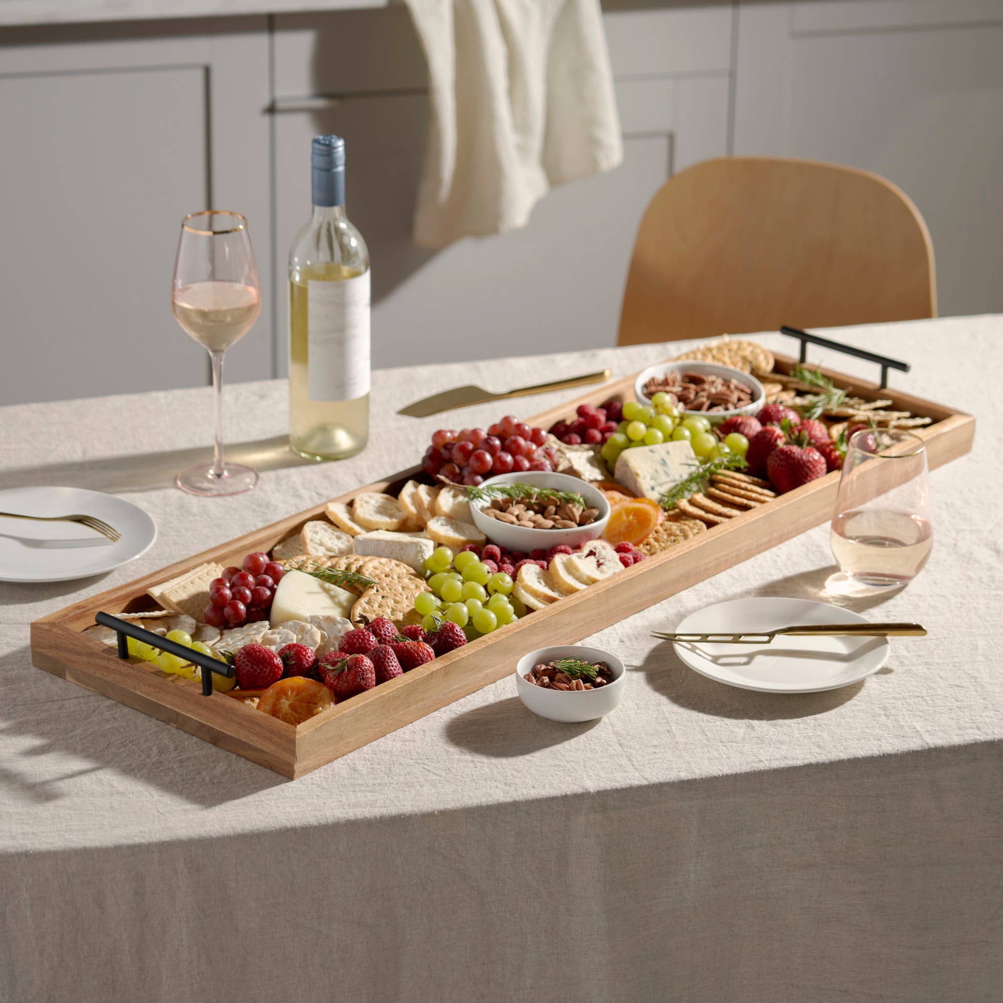The Longboard | 36" Acacia Wood Cheese & Charcuterie Board with Metal Handles