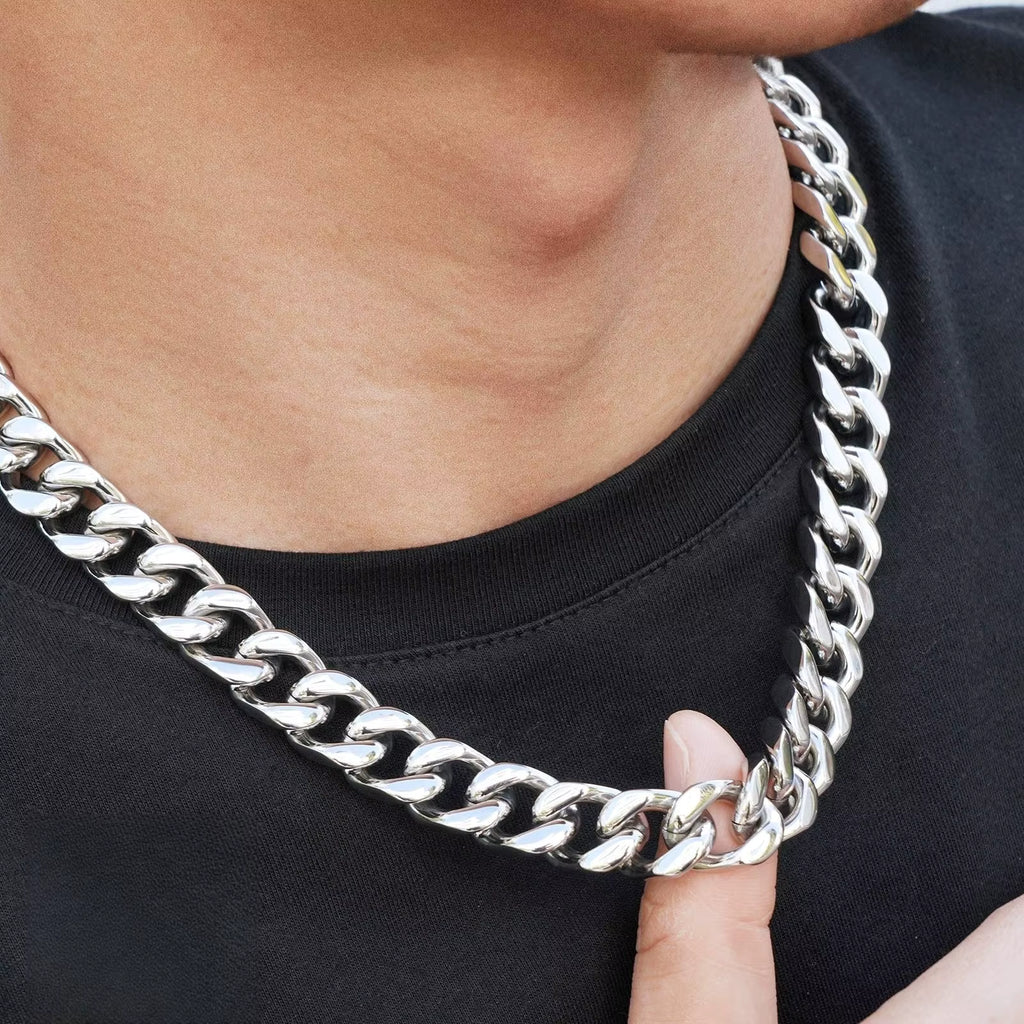 14mm Cuban Chain Necklace & Bracelet — 18K Gold Plated Stainless Steel