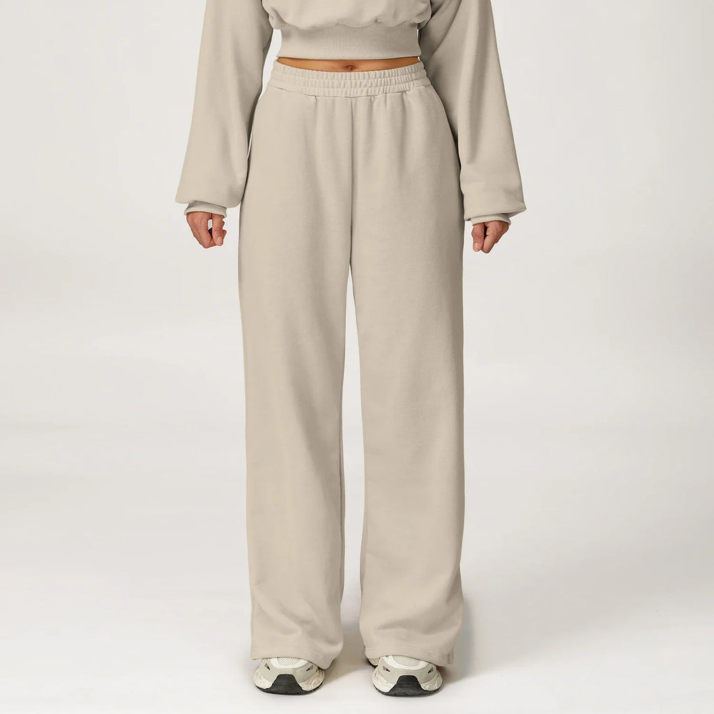 Women's Cropped Hooded Fitness Sweatshirt, Jogging Sweatpants & Gym Top, or Sportswear Running 2-Piece Set