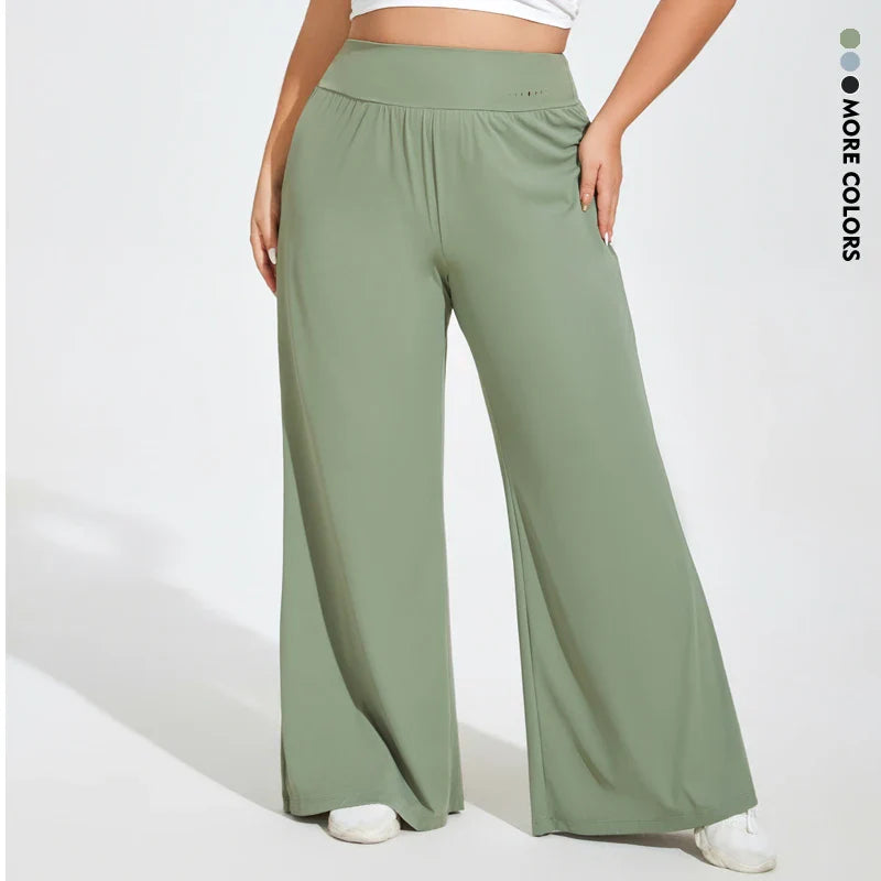 Plus Size High Waist Wide Leg Yoga Pants – Women's Breathable Casual Activewear