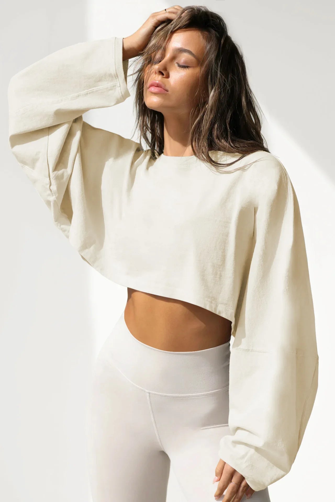 2026 Cute Navel Crewneck Sweater Women's Short Sports Base Shirt Knitted Long Sleeve Solid Color Viscose Spandex Top