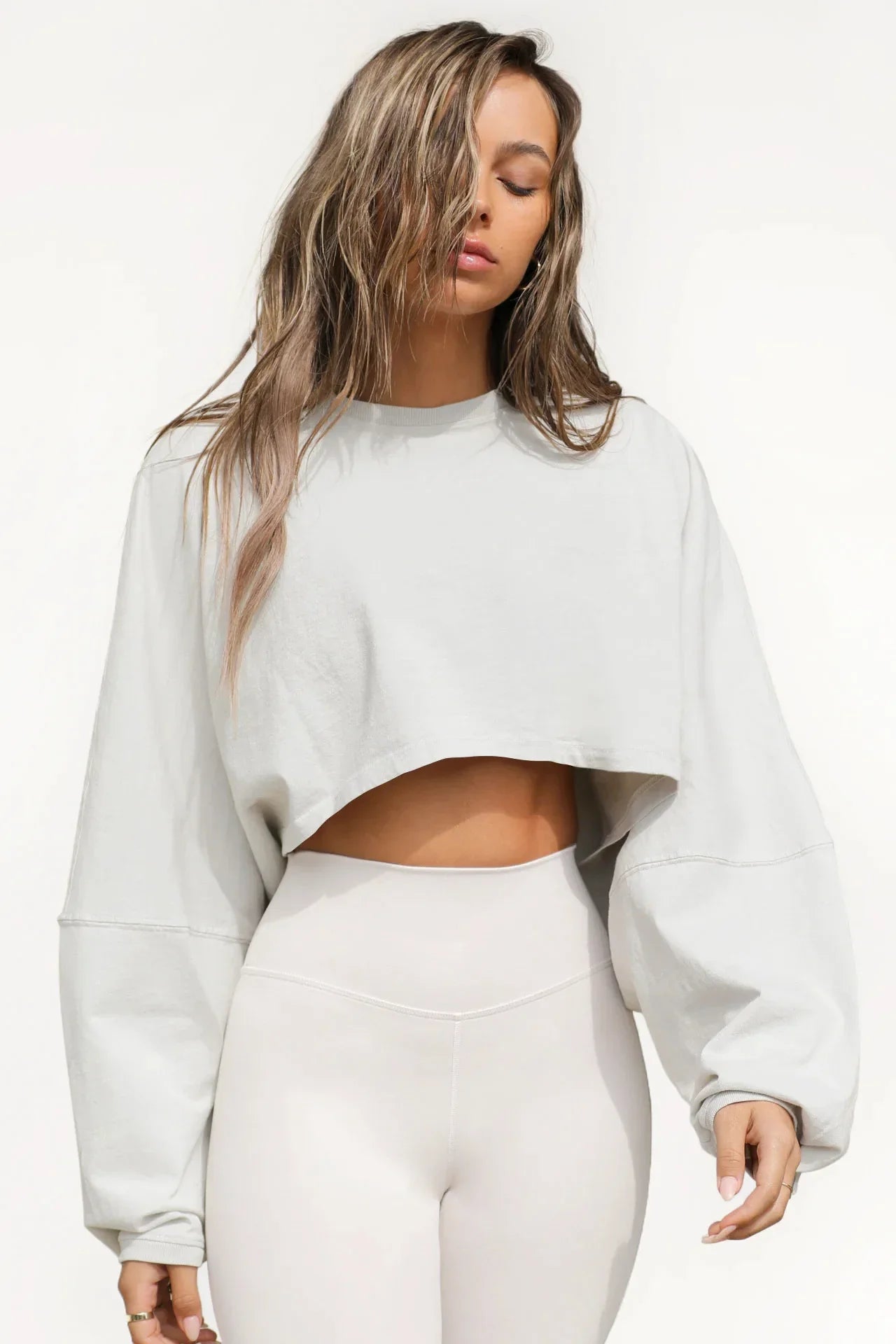 2026 Cute Navel Crewneck Sweater Women's Short Sports Base Shirt Knitted Long Sleeve Solid Color Viscose Spandex Top
