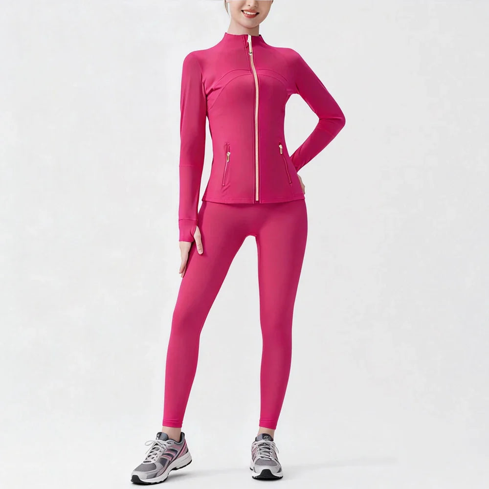 Breathable Seamless Quick Dry Plus Size Outdoor Sportswear Windproof Women Gym Yoga Jacket Set