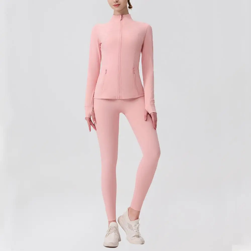 Breathable Seamless Quick Dry Plus Size Outdoor Sportswear Windproof Women Gym Yoga Jacket Set