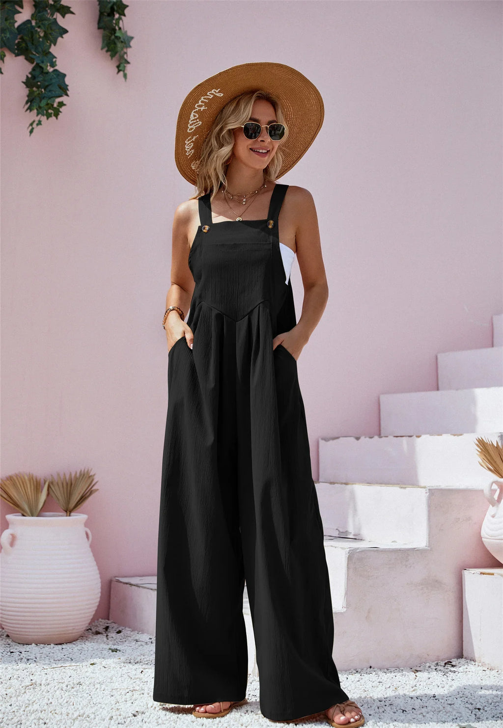 Oversized Wide Leg Sleeveless Overalll Jumpsuit