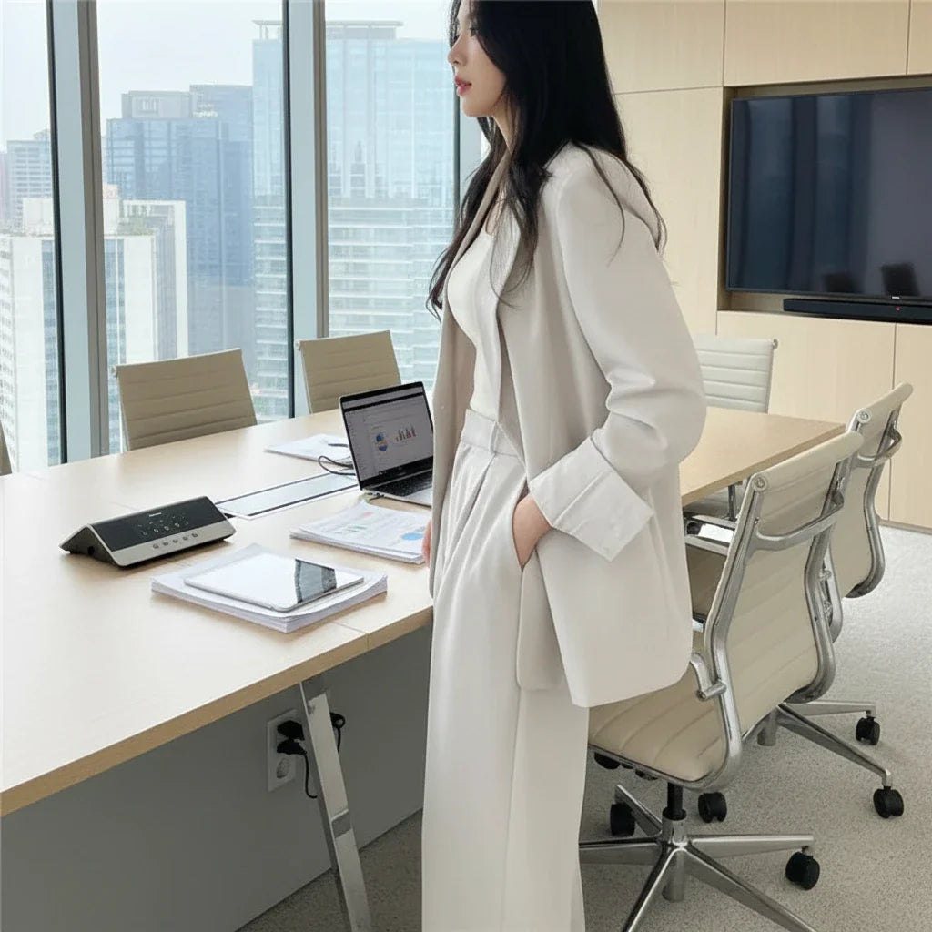 Women 2 Piece Casual Suit Coat Jacket Set