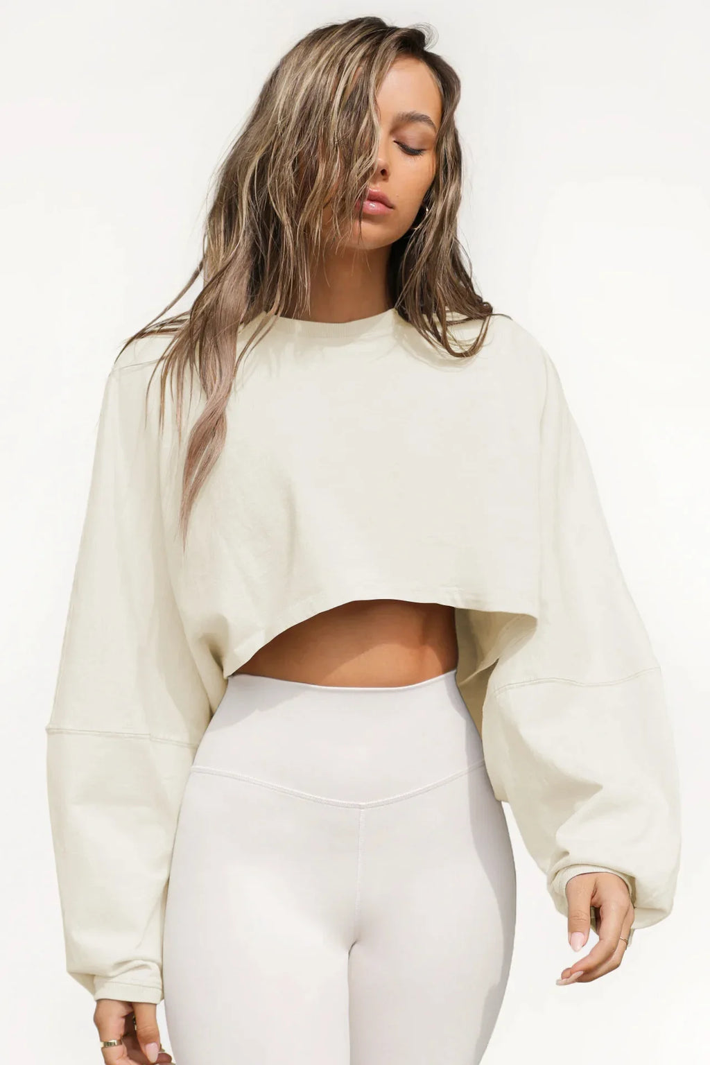 2026 Cute Navel Crewneck Sweater Women's Short Sports Base Shirt Knitted Long Sleeve Solid Color Viscose Spandex Top