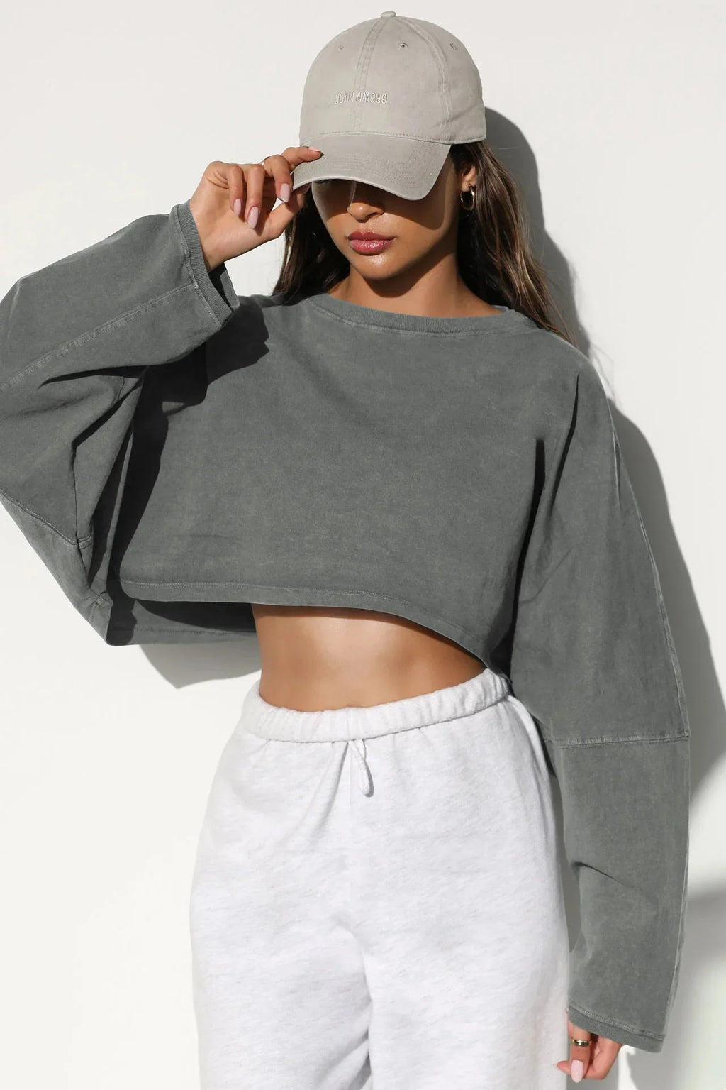 2026 Cute Navel Crewneck Sweater Women's Short Sports Base Shirt Knitted Long Sleeve Solid Color Viscose Spandex Top
