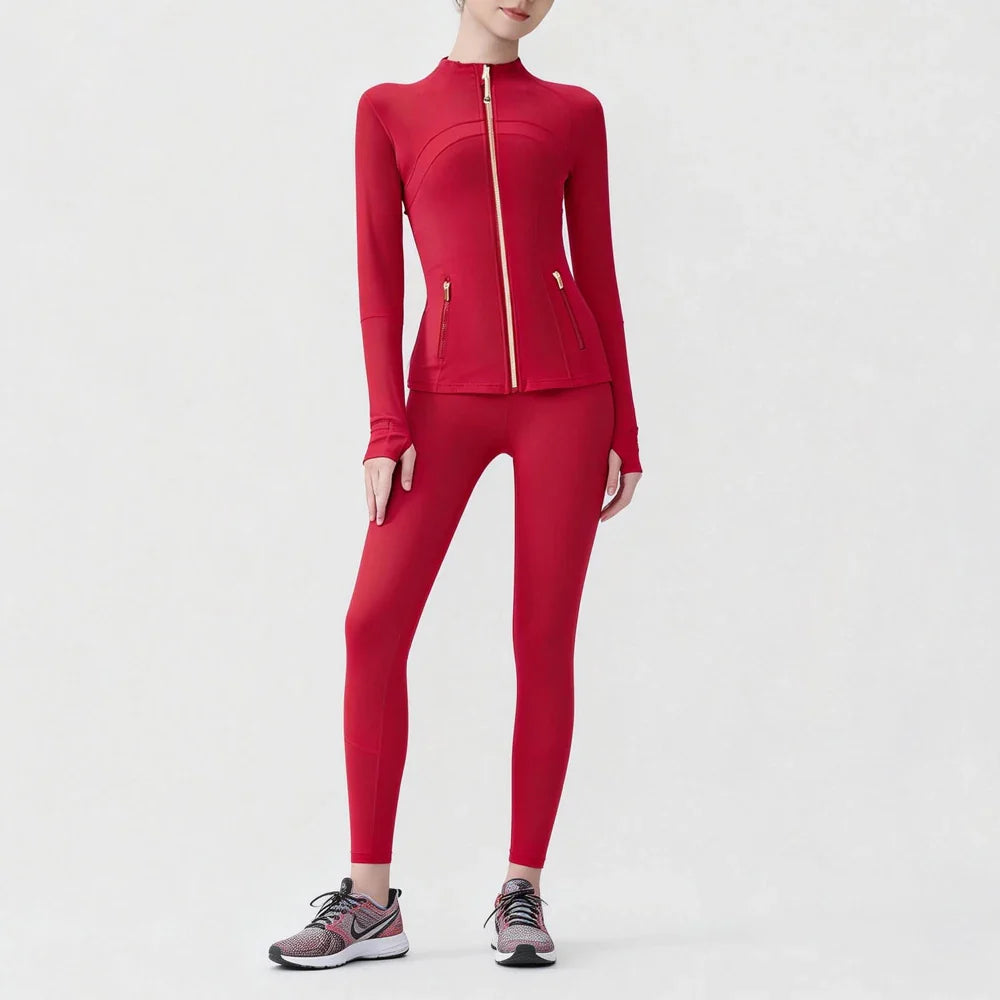 Breathable Seamless Quick Dry Plus Size Outdoor Sportswear Windproof Women Gym Yoga Jacket Set
