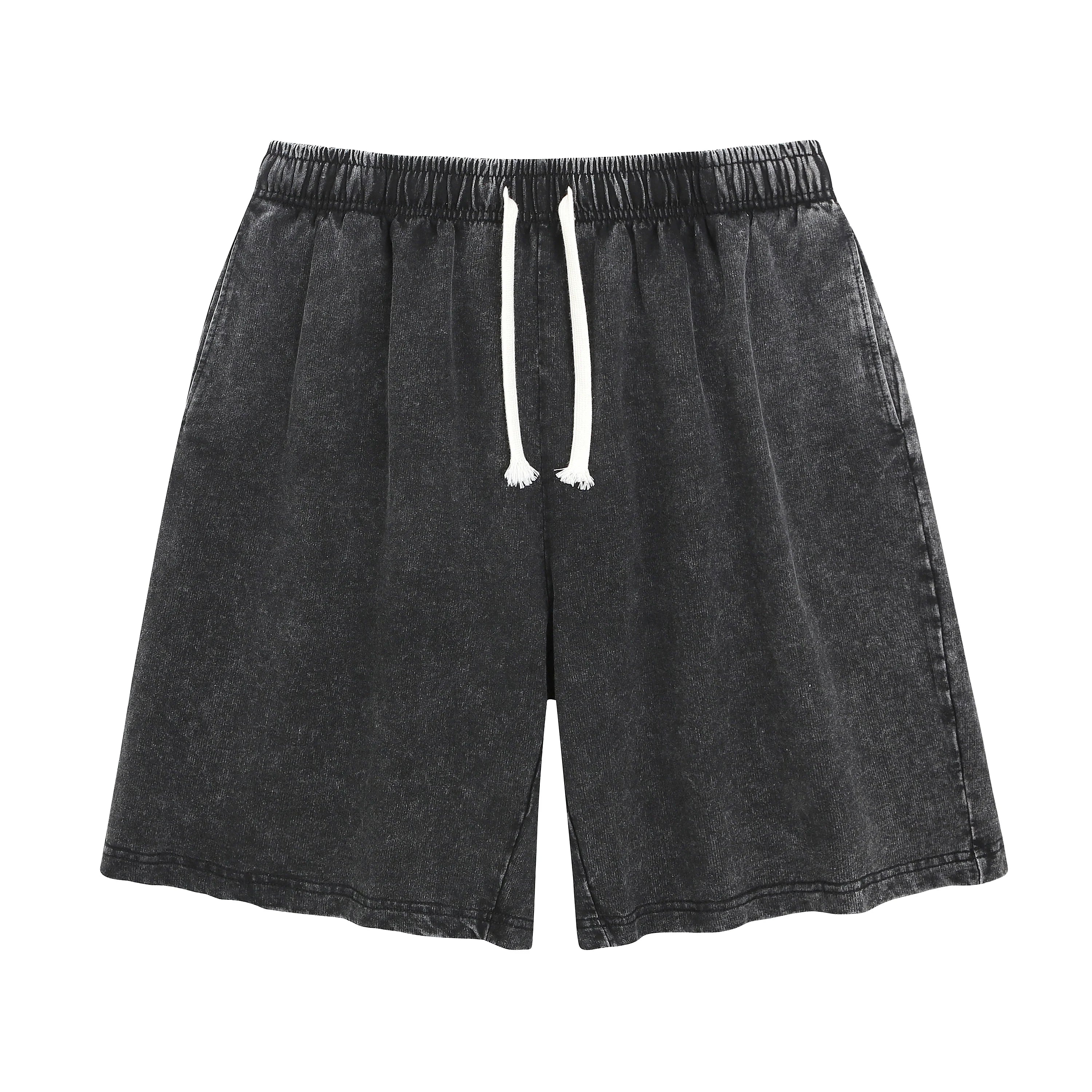 Custom 100% Cotton Casual Streetwear Sweat Shorts Men Sweat Short Distressed Vintage Acid Wash Shorts