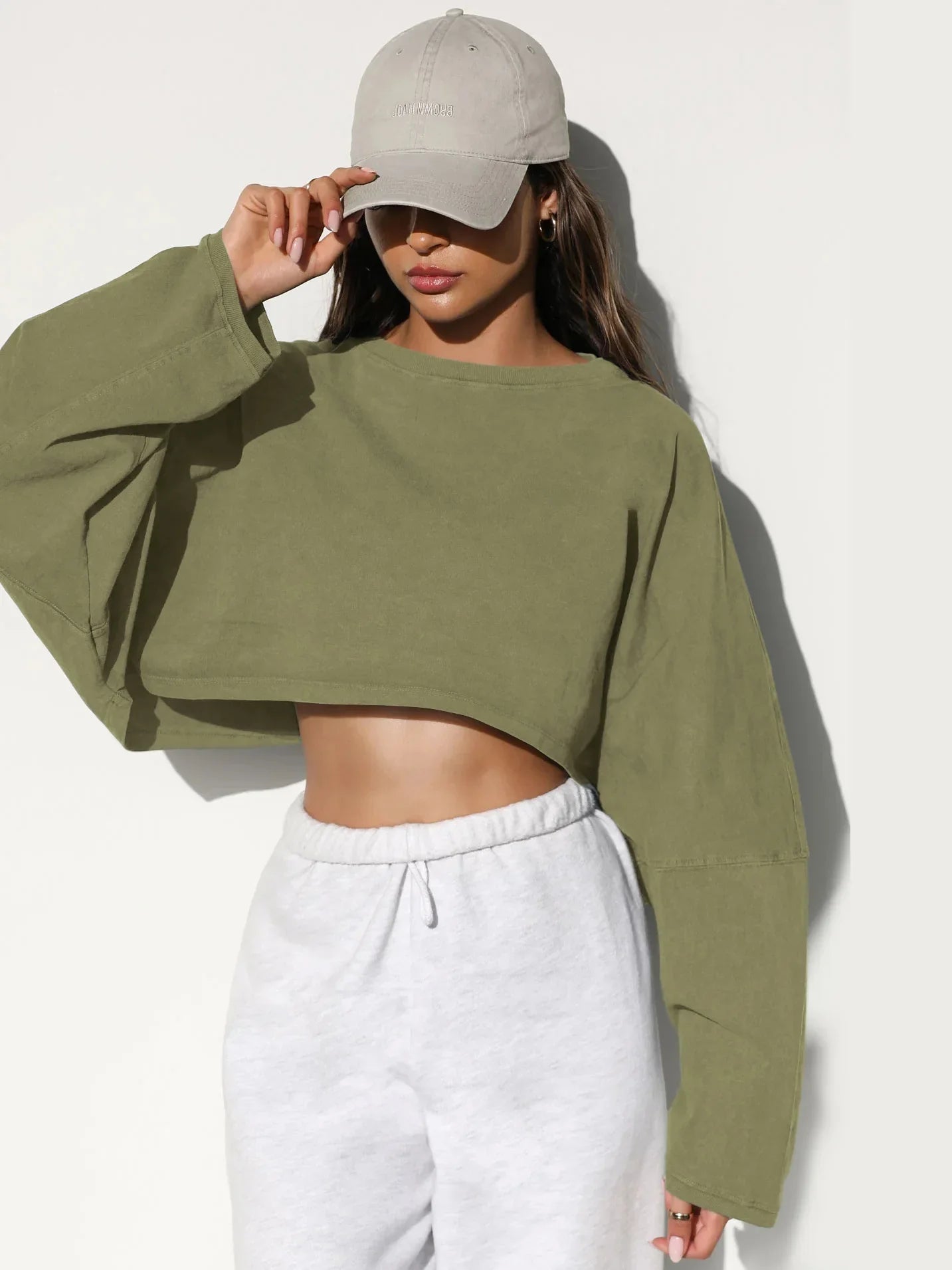 2026 Cute Navel Crewneck Sweater Women's Short Sports Base Shirt Knitted Long Sleeve Solid Color Viscose Spandex Top