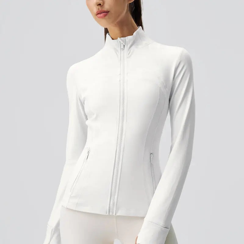 Gold Zipper Women Seamless Breathable Nylon Spandex Workout Yoga Jackets Quick Dry Stand Neck  Gym Jacket