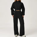 Women's Cropped Hooded Fitness Sweatshirt, Jogging Sweatpants & Gym Top, or Sportswear Running 2-Piece Set