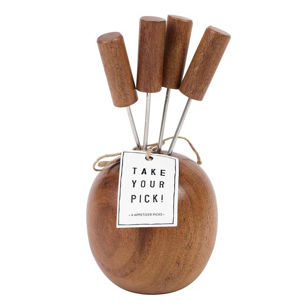 Acacia Wood Charcuterie Appetizer Picks | Set of 4 with Holder