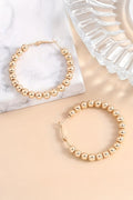 Gold Plated Beaded Alloy Hoop Earrings