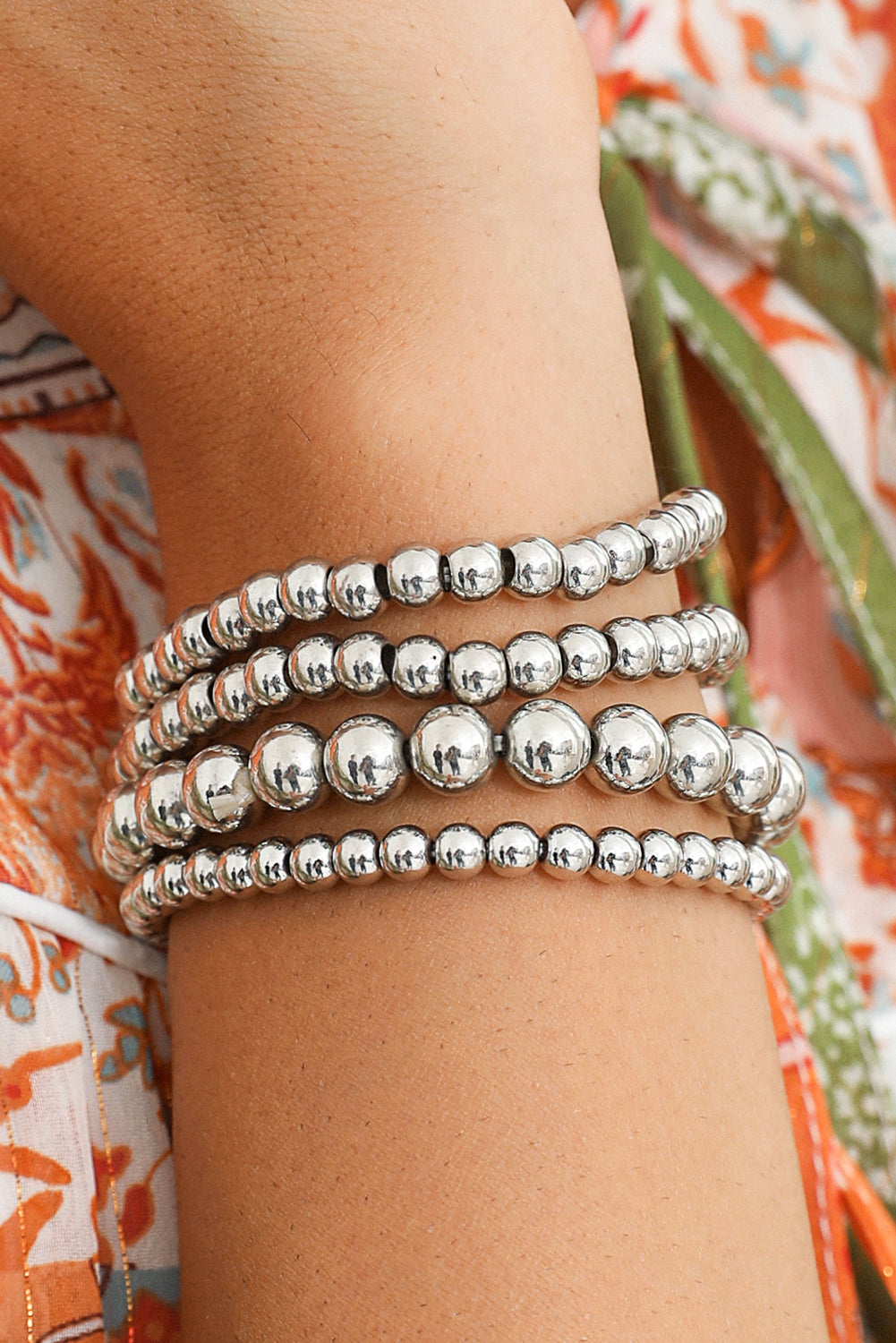 White Multi Layered Beaded Bracelet Set