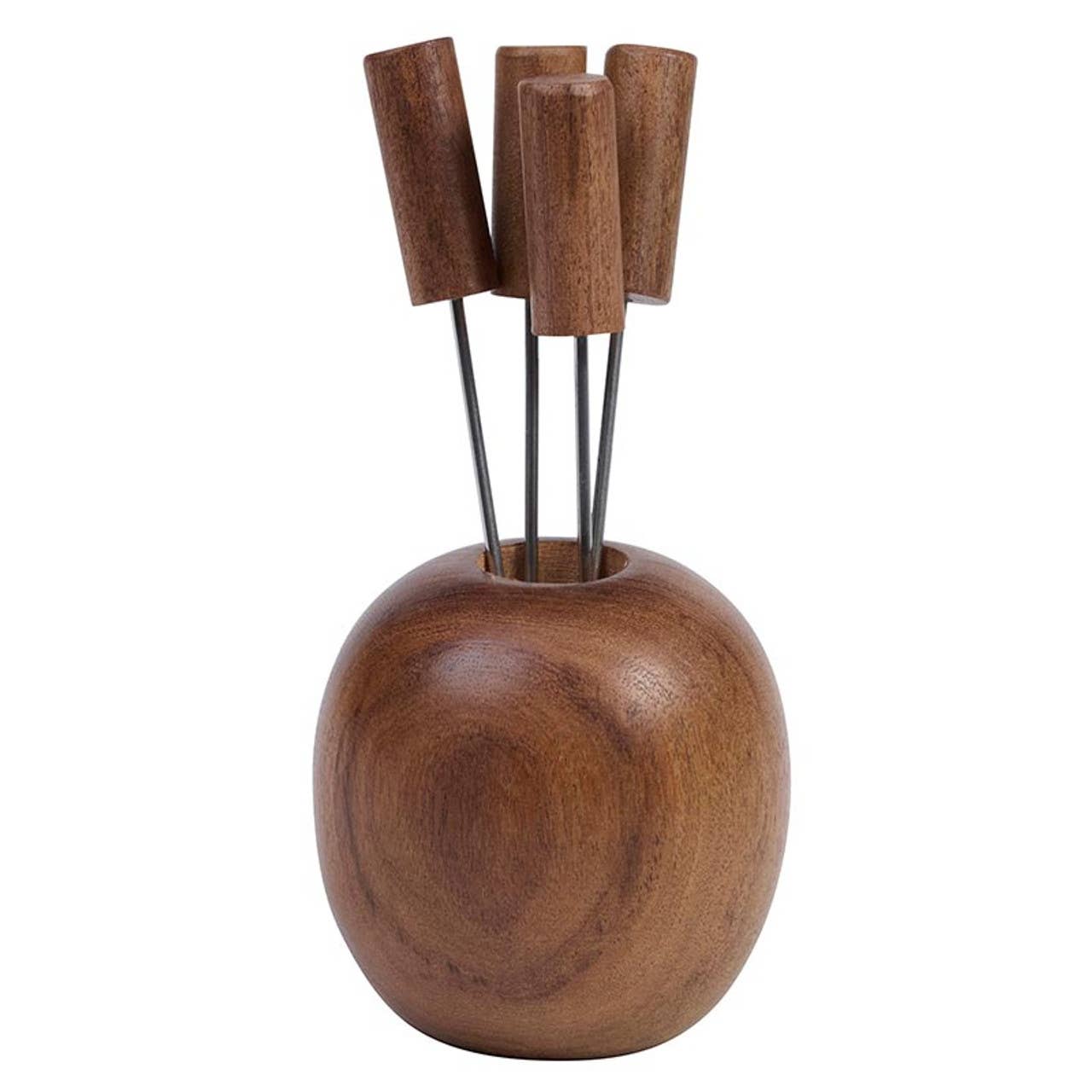 Acacia Wood Charcuterie Appetizer Picks | Set of 4 with Holder