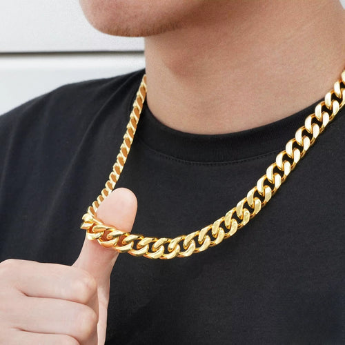 14mm Cuban Chain Necklace & Bracelet — 18K Gold Plated Stainless Steel