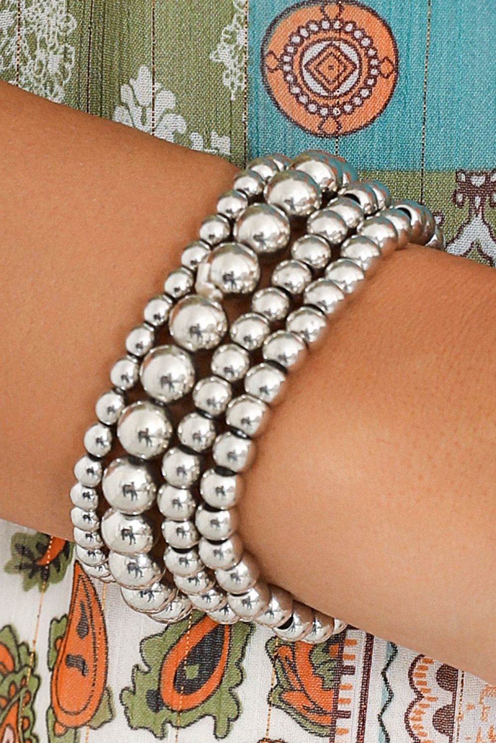White Multi Layered Beaded Bracelet Set