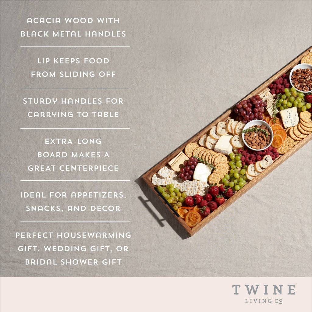 The Longboard | 36" Acacia Wood Cheese & Charcuterie Board with Metal Handles