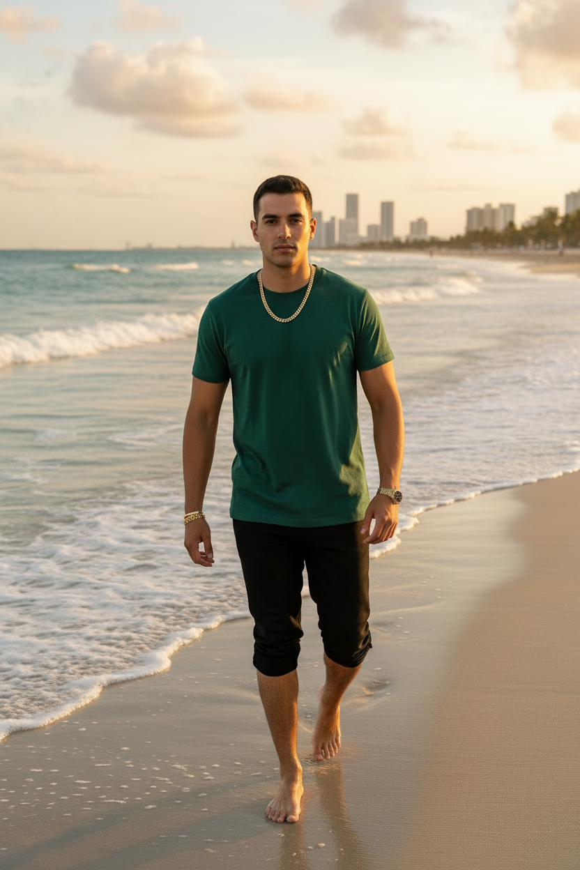 Dark green beach walk