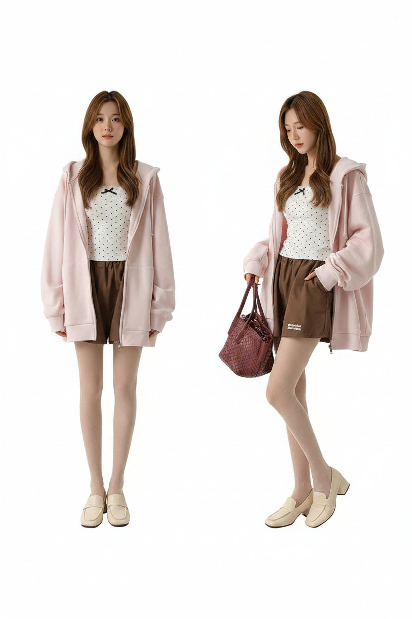 Solid Color Zipper Sweater Coat Women's Style Hooded