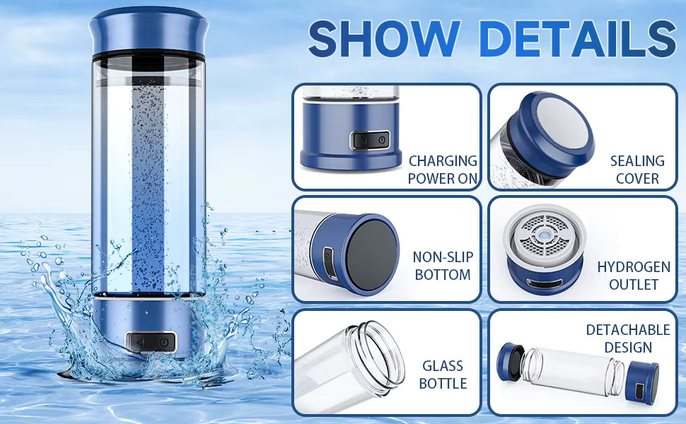 Smart Bottle Portable Hydrogen Water Bottle Generator SPE PEM Hydrogen Ionized Bottle 400ml Hydrogen-Rich Water Cup for Health